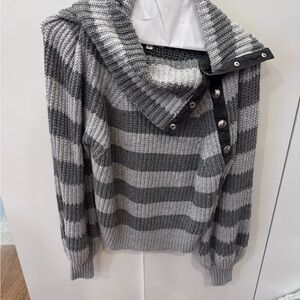 Derek Lam Gray and Black Striped Cowl Neck Sweater